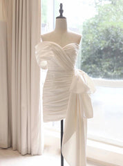 White Satin Pleats Short Wedding Dress