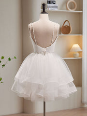 White Tulle Short Prom Dresses, Cute White Puffy Homecoming Dresses