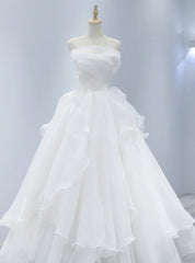 White Tulle Straples Pleats Wedding Dress