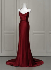 Wine Red Mermaid Backless Long Evening Dress, Wine Red Long Prom Dress