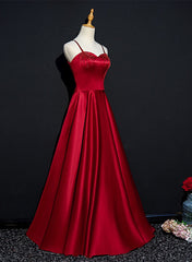 Wine Red Satin Beaded Sweetheart Party Dress, A-line Wine Red Prom Dress