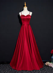 Wine Red Satin Beaded Sweetheart Party Dress, A-line Wine Red Prom Dress