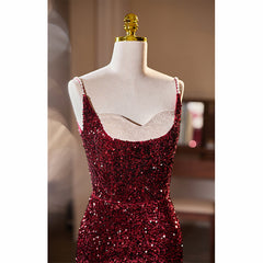 Wine Red Sequins Mermaid Long Formal Dress, Wine Red Evening Dress Party Dress