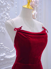 Wine Red Velvet Straps Cross Back Long Party Dress, Wine Red Velvet Prom Dress