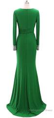 Women Long Mother of Bride Dresses Green Grey Long Sleeve V Neck Evening Dress