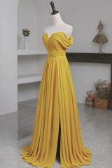 Yellow Chiffon A-line Simple Prom Dress Yellow Bridesmaid Dresses prom dresses shops