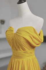 Yellow Chiffon A-line Simple Prom Dress Yellow Bridesmaid Dresses prom dresses shops