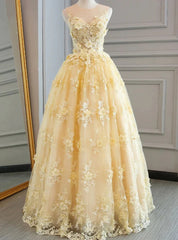 Yellow Tulle 3D Flower Prom Dress