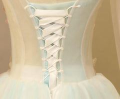 Sun Dress, Light Blue Gorgeous Butterfly Long Formal Gowns Handmade Tulle Gowns Charming Teen Dresses