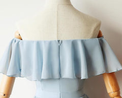 Prom Aesthetic, Simple Light Blue Off Shoulder Formal Dress, Short Party Dresses