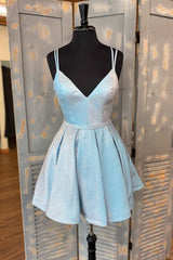 Bridesmaid Dresses White, Chic Spaghetti Straps A Line Short Homecoming Dresses