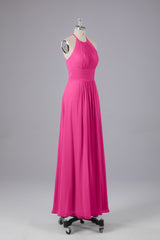 Bridesmaid Dresses Quick Shipping, Elegant Chiffon Halter Floor Length Bridesmaid Dresses