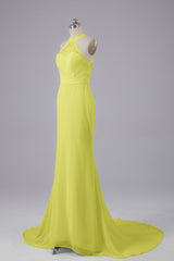 Prom Dress Sales, Elegant Halter Court Train Bridesmaid Dresses