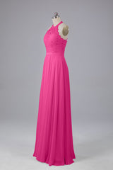 Prom Dresses Stores Near Me, Elegant Halter Illusion Lace Floor Length Bridesmaid Dresses