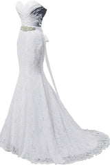 Wedding Dress Shops Near Me, Elegant Mermaid Sweetheart Lace up Back Wedding Dresses