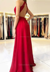 Homecoming Dresses Bodycon, A-line/Princess Scalloped Neck Sleeveless Long/Floor-Length Chiffon Prom Dress With Split