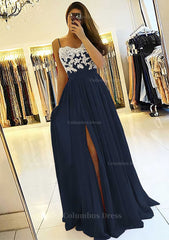 Formal Dress Homecoming, A-line/Princess Sweetheart Sleeveless Long/Floor-Length Chiffon Prom Dress With Split Appliqued