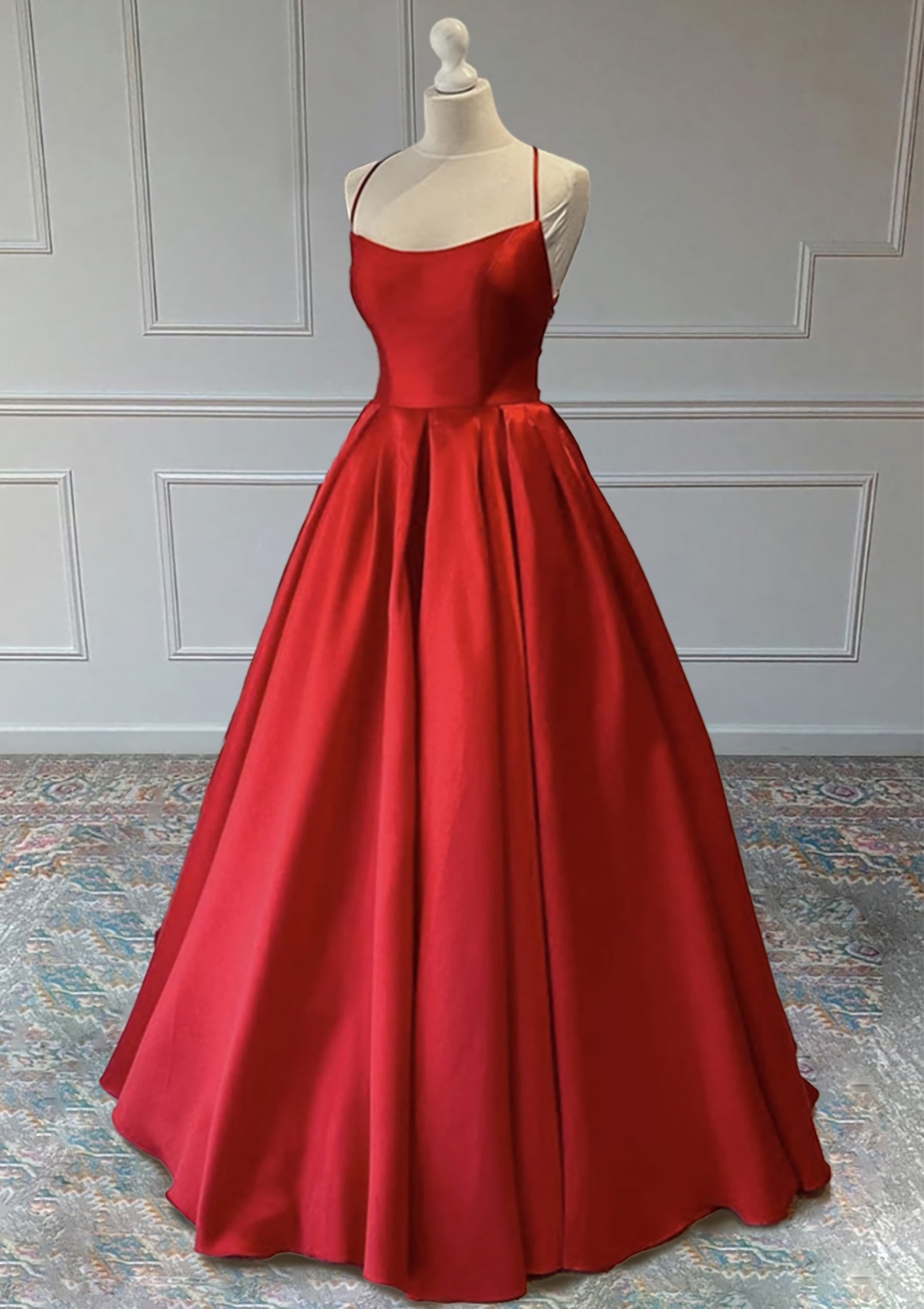 Homecoming Dresses Under 79, A line Sleeveless Square Neckline Long Formal Dresses, Floor-Length Satin Prom Dress