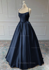 Homecomming Dresses Cute, A line Sleeveless Square Neckline Long Formal Dresses, Floor-Length Satin Prom Dress