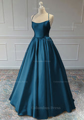 Homecoming Dresses Cute, A line Sleeveless Square Neckline Long Formal Dresses, Floor-Length Satin Prom Dress