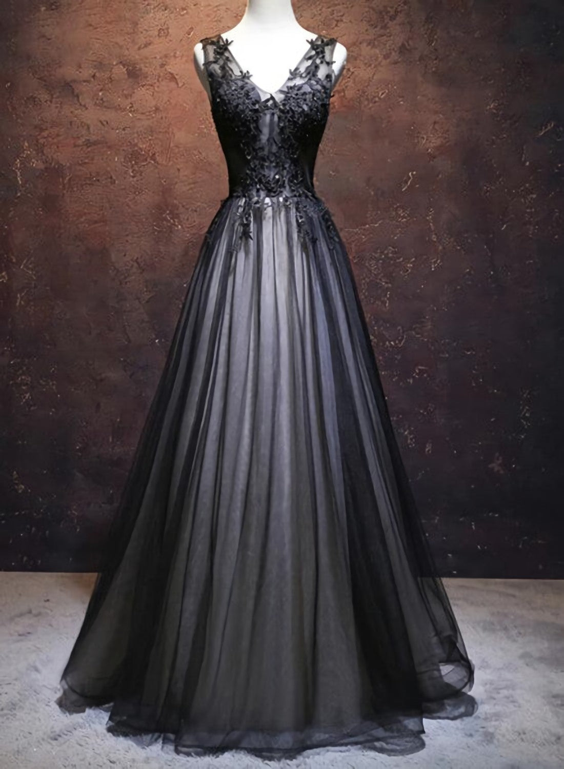 Graduation Outfit, Black Prom Dress, V Neckline Long Black Party Dresses, Black Evening Dresses