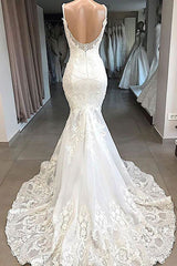 Wedding Dresses Tulle, Amazing Appliques Tulle Mermaid Wedding Dress