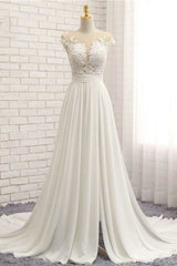 Wedding Dresses Satin, Front Slit Appliques Chiffon A-line Wedding Dress