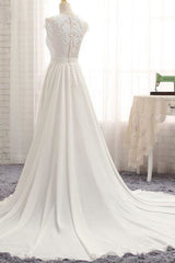 Wedding Dresses For The Beach, Front Slit Appliques Chiffon A-line Wedding Dress