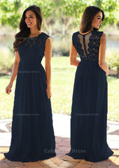 Autumn Wedding, Chiffon Long/Floor-Length A-Line/Princess Sleeveless Bateau Zipper Prom Dress With Appliqued