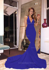 Bridesmaid Dresses Photos Gallery, Elastic Satin Court Train Trumpet/Mermaid Sleeveless V-Neck Zipper Prom Dress