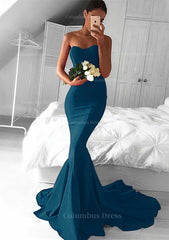 Wedding Invitations, Elastic Satin Prom Dress Trumpet/Mermaid Sweetheart Court Train With Pleated