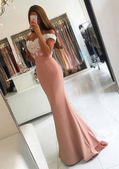 Summer Wedding, Elastic Satin Prom Dress Trumpet/Mermaid V-Neck Sweep Train With Lace