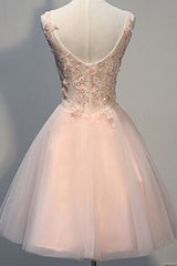 Glam Dress, Lovely Tulle V Neckline Pink Party Dresses, Pink Formal Dresses