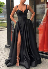 Formal Dress Australia, Satin Prom Dress A-line/Princess Long/Floor-Length Sleeveless With Split Pockets