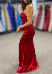 Party Dresses Classy Elegant, Sheath/Column Bateau Spaghetti Straps Long/Floor-Length Charmeuse Prom Dress With Pleated