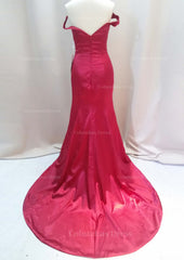 Wedding, Sheath/Column Sleeveless Sweetheart Sweep Train Elastic Satin Prom Dress