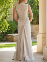 Bridesmaids Dress Fall, Sheath/Column V-neck Floor-Length Chiffon Mother of the Bride Dresses With Ruched