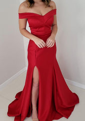 Prom Dresses Long, Trumpet/Mermaid Off-the-Shoulder Sleeveless Satin Long/Floor-Length Prom Dress