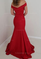 Prom Dresses Short, Trumpet/Mermaid Off-the-Shoulder Sleeveless Satin Long/Floor-Length Prom Dress