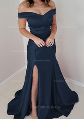 Prom Dress Ideas, Trumpet/Mermaid Off-the-Shoulder Sleeveless Satin Long/Floor-Length Prom Dress