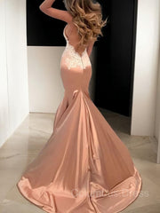 Party Dress Shop, Trumpet/Mermaid Straps Sweep Train Silk like Satin Prom Dresses