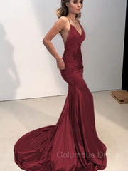 Party Dresses Shop, Trumpet/Mermaid Straps Sweep Train Silk like Satin Prom Dresses