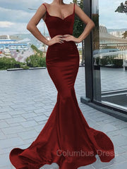 Bridesmaids Dress Fall, Trumpet/Mermaid Sweetheart Sweep Train Elastic Woven Satin Prom Dresses