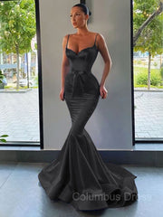 Prom Dresses Fitting, Trumpet/Mermaid Sweetheart Sweep Train Silk like Satin Prom Dresses With Belt/Sash